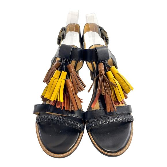 Isabel Marant Black with Brown Gold Rust Tasseled Chunky Heeled 39 Sz 9 Sandals - Picture 1 of 13